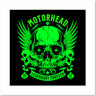 skull motorhead forever retro green Posters and Art